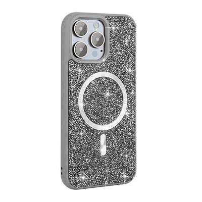 Apple iPhone 15 Pro Max Uyumlu Kılıf Pırlanta Tasarımlı M-safe Şarj Özellikli Zore Mozaik Silikon Kapak