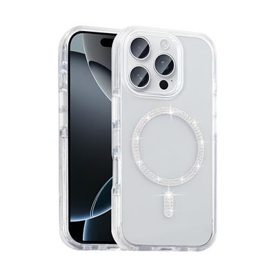 Apple iPhone 15 Pro Max Uyumlu Kılıf Taşlı Tasarım M-safe Şarj Özellikli Zore Koment Silikon Kapak