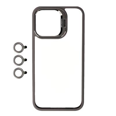 Apple iPhone 15 Pro Uyumlu Kılıf Kamera Lens Korumalı Standlı Zore Klon Lensli Kapak