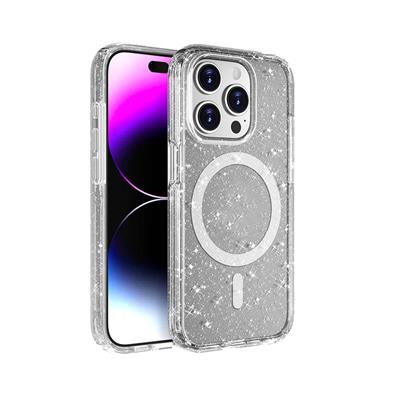 Apple iPhone 15 Pro Uyumlu Kılıf M-safe Şarj Özellikli Parlayan Simli Saydam Renkli Zore Allstar Kapak