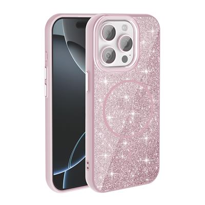 Apple iPhone 15 Pro Uyumlu Kılıf M-safe Şarj Özellikli Parlayan Simli Zore Okso Kapak