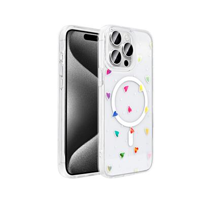 Apple iPhone 15 Pro Uyumlu Kılıf M-Safe Şarj Özellikli Şeffaf Zore Folk Sert Kapak