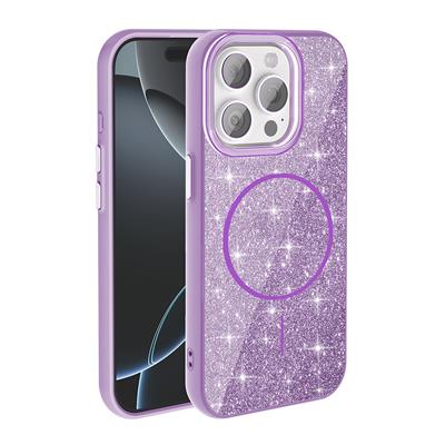 Apple iPhone 15 Pro Uyumlu Kılıf M-safe Şarj Özellikli Parlayan Simli Zore Okso Kapak