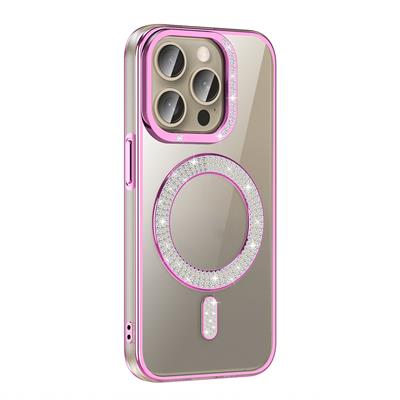 Apple iPhone 15 Pro Uyumlu Kılıf Pırlanta Taş Tasarımlı M-safe Şarj Özellikli Zore Karetta Silikon Kapak