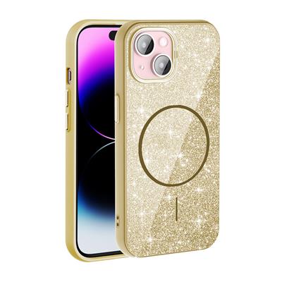 Apple iPhone 15 Uyumlu Kılıf M-safe Şarj Özellikli Parlayan Simli Zore Okso Kapak