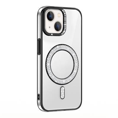 Apple iPhone 15 Uyumlu Kılıf Pırlanta Taş Tasarımlı M-safe Şarj Özellikli Zore Karetta Silikon Kapak