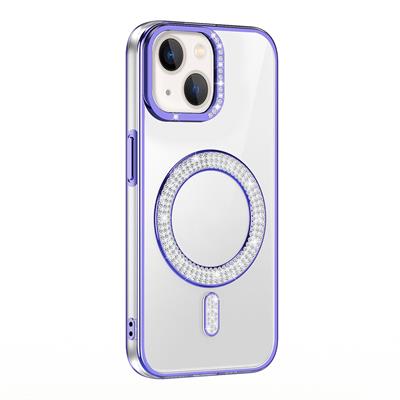 Apple iPhone 15 Uyumlu Kılıf Pırlanta Taş Tasarımlı M-safe Şarj Özellikli Zore Karetta Silikon Kapak