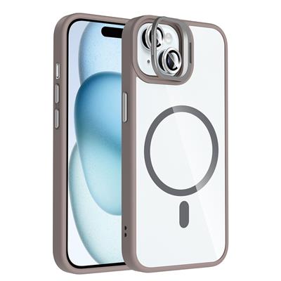 Apple iPhone 15 Uyumlu Kılıf Standlı ve Kamera Lens Hediyeli M-Safe Şarj Özellikli Zore Etro Kapak