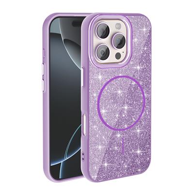 Apple iPhone 16 Pro Max Uyumlu Kılıf M-safe Şarj Özellikli Parlayan Simli Zore Okso Kapak