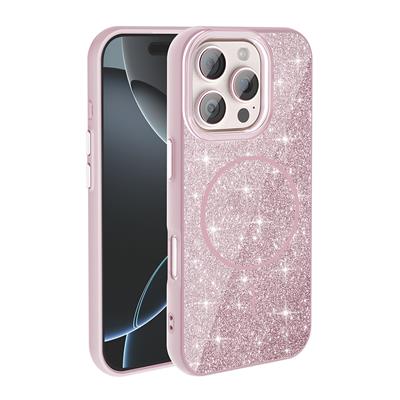 Apple iPhone 16 Pro Max Uyumlu Kılıf M-safe Şarj Özellikli Parlayan Simli Zore Okso Kapak