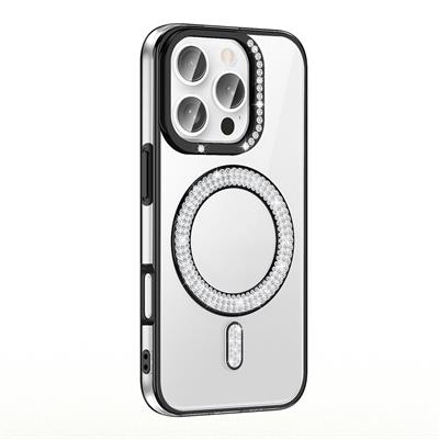 Apple iPhone 16 Pro Max Uyumlu Kılıf Pırlanta Taş Tasarımlı M-safe Şarj Özellikli Zore Karetta Silikon Kapak