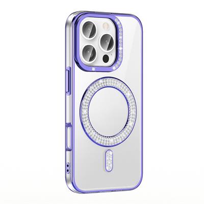 Apple iPhone 16 Pro Max Uyumlu Kılıf Pırlanta Taş Tasarımlı M-safe Şarj Özellikli Zore Karetta Silikon Kapak