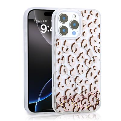 Apple iPhone 16 Pro Max Uyumlu Kılıf Sıvılı Simli Baskılı Şeffaf Arka Yüzey Zore Mossa Silikon Kapak