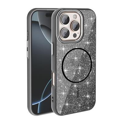 Apple iPhone 16 Pro Uyumlu Kılıf M-safe Şarj Özellikli Parlayan Simli Zore Okso Kapak