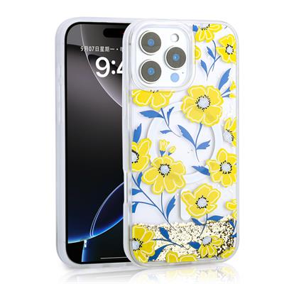 Apple iPhone 16 Pro Uyumlu Kılıf Sıvılı Simli Baskılı Şeffaf Arka Yüzey Zore Mossa Silikon Kapak