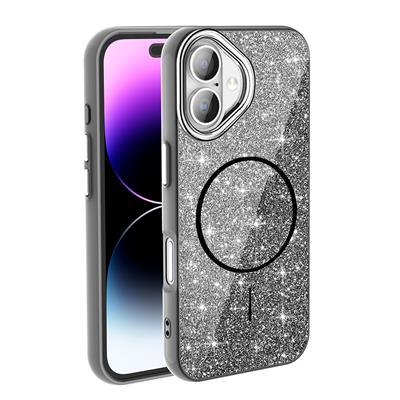Apple iPhone 16 Uyumlu Kılıf M-safe Şarj Özellikli Parlayan Simli Zore Okso Kapak