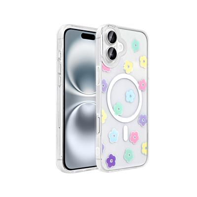 Apple iPhone 16 Uyumlu Kılıf M-Safe Şarj Özellikli Şeffaf Zore Folk Sert Kapak