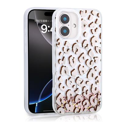 Apple iPhone 16 Uyumlu Kılıf Sıvılı Simli Baskılı Şeffaf Arka Yüzey Zore Mossa Silikon Kapak