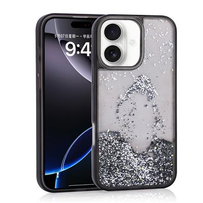 Apple iPhone 16 Uyumlu Kılıf Sıvılı Simli Şeffaf Arka Yüzey Zore Keto Silikon Kapak