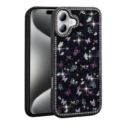 Apple iPhone 16 Uyumlu Kılıf Taşlı ve Simli Tasarım Zore Azra Kapak