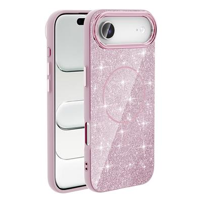 Apple iPhone 17 Air Kılıf M-safe Şarj Özellikli Parlayan Simli Zore Okso Kapak