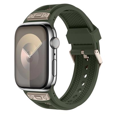 Apple Watch 42mm Zore KRD-117 Hava Alabilen Delikli Metal Süslemeli Desenli Silikon Kordon