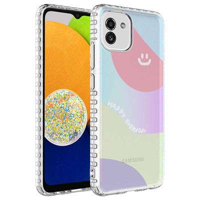 Galaxy A03 Uyumlu Kılıf Airbag Kenarlı Renkli Desenli Silikon Zore Elegans Kapak