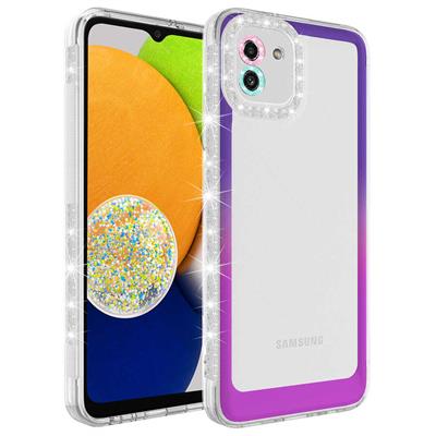 Galaxy A03 Uyumlu Kılıf Simli ve Renk Geçiş Tasarımlı Lens Korumalı Zore Park Kapak