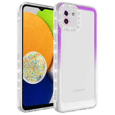 Galaxy A03 Uyumlu Kılıf Simli ve Renk Geçiş Tasarımlı Lens Korumalı Zore Park Kapak