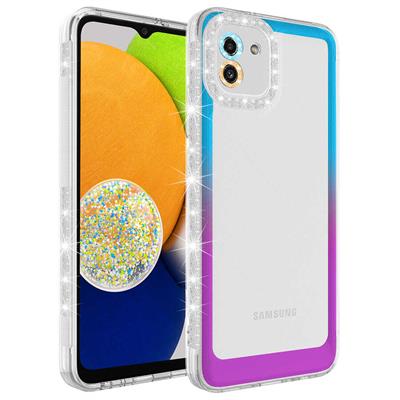 Galaxy A03 Uyumlu Kılıf Simli ve Renk Geçiş Tasarımlı Lens Korumalı Zore Park Kapak