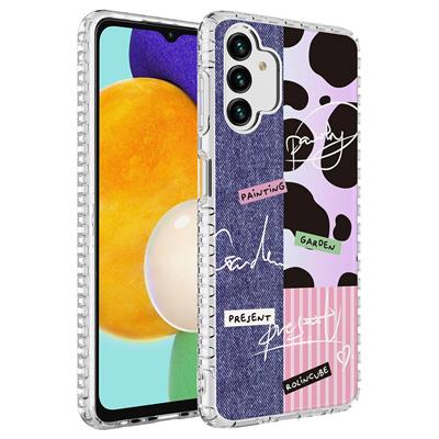 Galaxy A04S Uyumlu Kılıf Airbag Kenarlı Renkli Desenli Silikon Zore Elegans Kapak