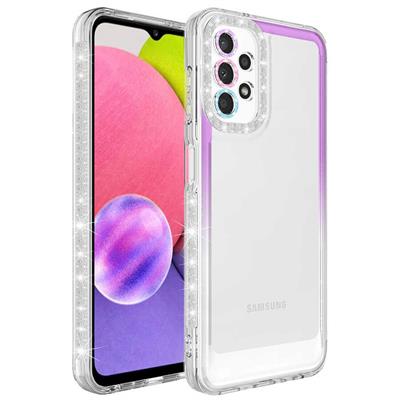 Galaxy A32 4G Uyumlu Kılıf Simli ve Renk Geçiş Tasarımlı Lens Korumalı Zore Park Kapak