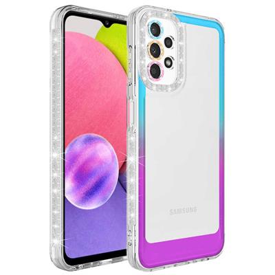 Galaxy A32 4G Uyumlu Kılıf Simli ve Renk Geçiş Tasarımlı Lens Korumalı Zore Park Kapak