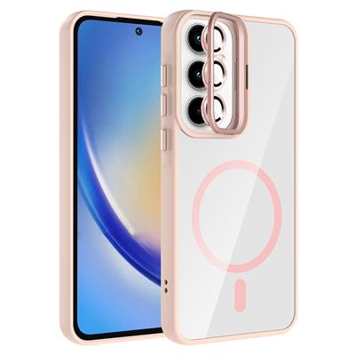 Galaxy A35 Uyumlu Kılıf Standlı ve Kamera Lens Hediyeli M-Safe Şarj Özellikli Zore Etro Kapak