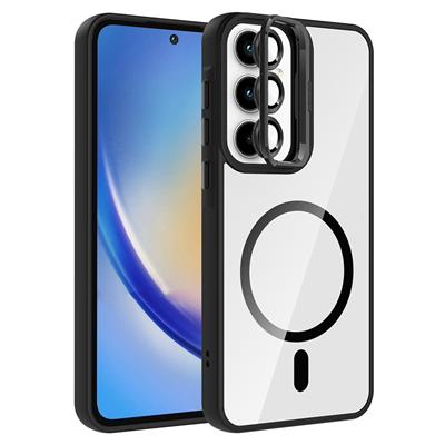 Galaxy A35 Uyumlu Kılıf Standlı ve Kamera Lens Hediyeli M-Safe Şarj Özellikli Zore Etro Kapak