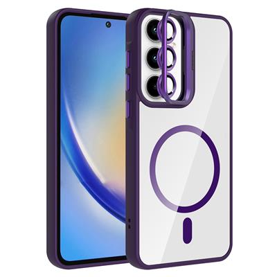 Galaxy A35 Uyumlu Kılıf Standlı ve Kamera Lens Hediyeli M-Safe Şarj Özellikli Zore Etro Kapak