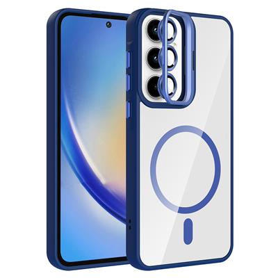 Galaxy A55 Uyumlu Kılıf Standlı ve Kamera Lens Hediyeli M-Safe Şarj Özellikli Zore Etro Kapak