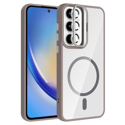 Galaxy A55 Uyumlu Kılıf Standlı ve Kamera Lens Hediyeli M-Safe Şarj Özellikli Zore Etro Kapak