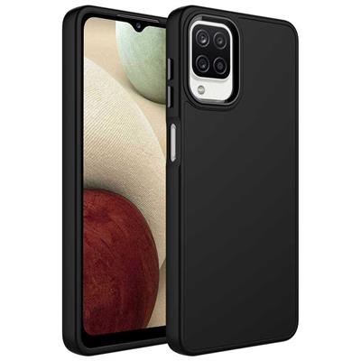 Galaxy M12 Uyumlu Kılıf Metal Çerçeve ve Buton Tasarımlı Silikon Zore Luna Kapak