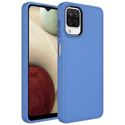 Galaxy M12 Uyumlu Kılıf Metal Çerçeve ve Buton Tasarımlı Silikon Zore Luna Kapak