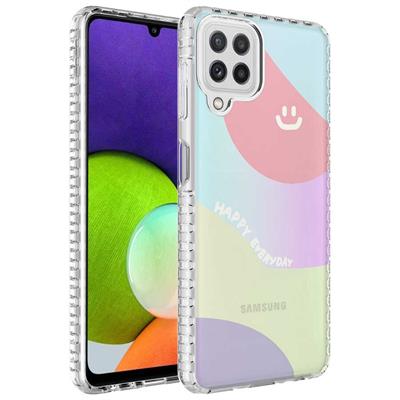 Galaxy M22 Uyumlu Kılıf Airbag Kenarlı Renkli Desenli Silikon Zore Elegans Kapak