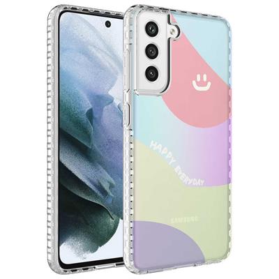 Galaxy S21 FE Uyumlu Kılıf Airbag Kenarlı Renkli Desenli Silikon Zore Elegans Kapak