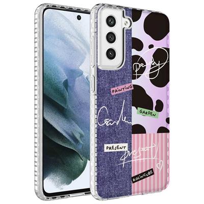 Galaxy S21 FE Uyumlu Kılıf Airbag Kenarlı Renkli Desenli Silikon Zore Elegans Kapak
