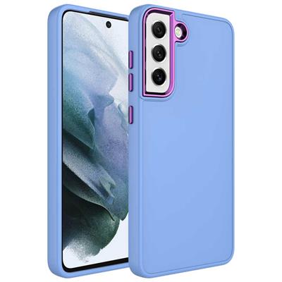 Galaxy S21 FE Uyumlu Kılıf Metal Çerçeve ve Buton Tasarımlı Silikon Zore Luna Kapak