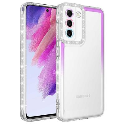 Galaxy S21 FE Uyumlu Kılıf Simli ve Renk Geçiş Tasarımlı Lens Korumalı Zore Park Kapak