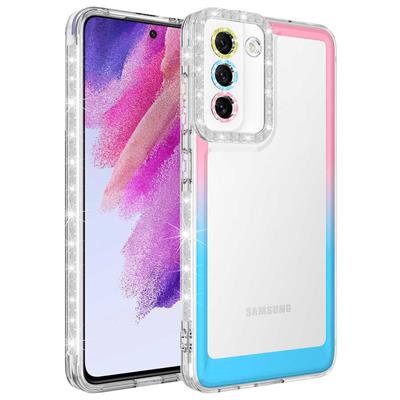 Galaxy S21 FE Uyumlu Kılıf Simli ve Renk Geçiş Tasarımlı Lens Korumalı Zore Park Kapak