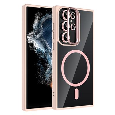 Galaxy S22 Ultra Uyumlu Kılıf Standlı ve Kamera Lens Hediyeli M-Safe Şarj Özellikli Zore Etro Kapak