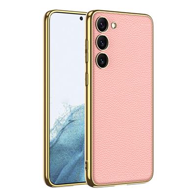 Galaxy S23 Plus Uyumlu Kılıf Deri Görünümlü Kenarları Elektroplating Kaplama Zore Fizyon Kapak