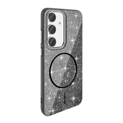 Galaxy S24 FE Uyumlu Kılıf M-safe Şarj Özellikli Parlayan Simli Zore Okso Kapak