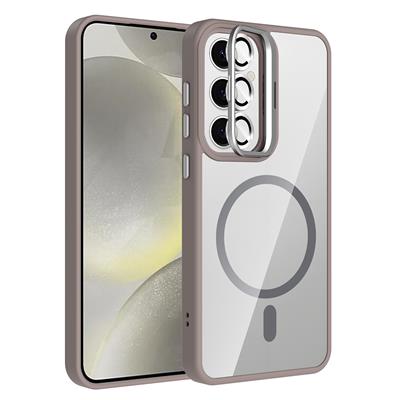 Galaxy S24 FE Uyumlu Kılıf Standlı ve Kamera Lens Hediyeli M-Safe Şarj Özellikli Zore Etro Kapak